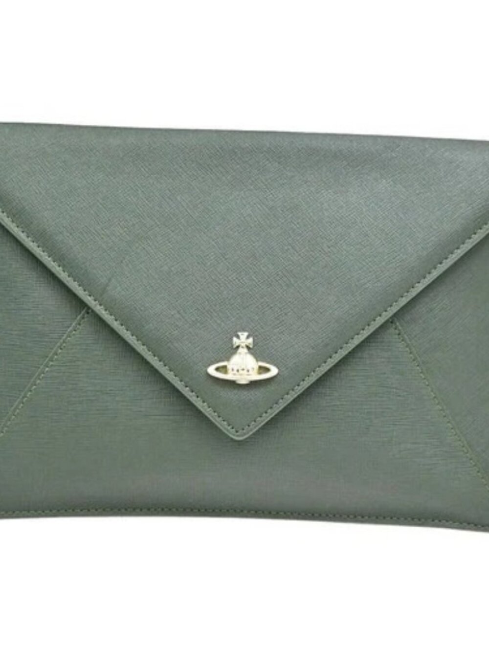 Vivienne Westwood Orb Envelope Clutch Hand Bag Leather Green GHW Italy 08YJ383